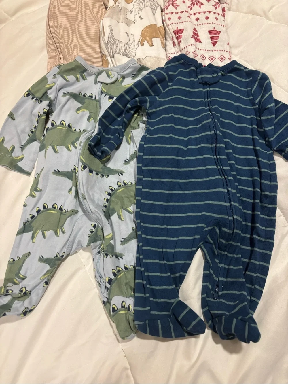 Carter's Set of 5 Kids Pajamas- Beige, White, Red, Light Blue, Navy, Green 0-3 M